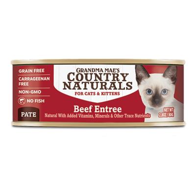 Grandma Mae's Country Naturals Grain Free Pate Wet Cat & Kitten Food Beef 2.8oz. (Case of 24)