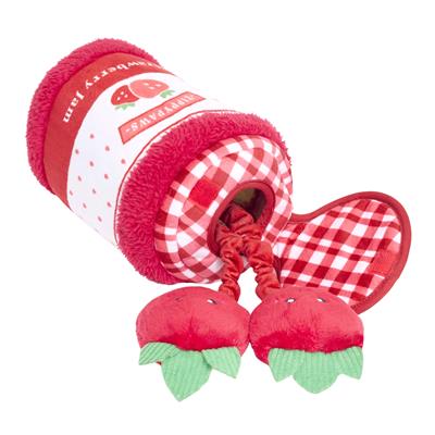 ZippyPaws Bungee Burrow Strawberry Jam Jar Plush Dog Toy