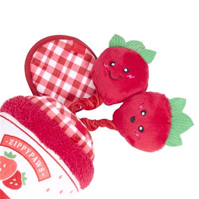 ZippyPaws Bungee Burrow Strawberry Jam Jar Plush Dog Toy