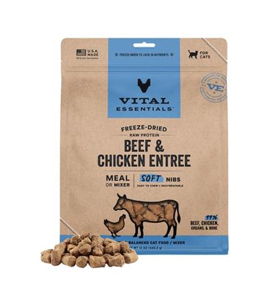 Vital Essentials Cat Freeze-Dried Raw Grain Free Beef & Chicken Entree & Mixer Soft Nibs 12oz.