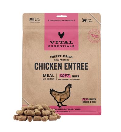 Vital Essentials Cat Freeze-Dried Raw Grain Free Chicken Entree & Mixer Soft Nibs 12oz.