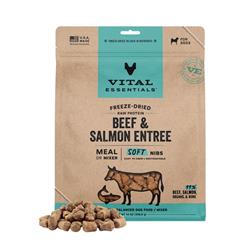 Vital Essentials Dog Freeze-Dried Raw Grain Free Beef & Salmon Entree & Mixer Soft Nibs 14oz.