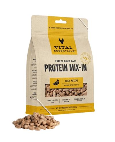 Vital Essentials Dog Freeze-Dried Raw Grain Free Protein Mix - In Duck Recipe Mini Nibs Topper 6oz.