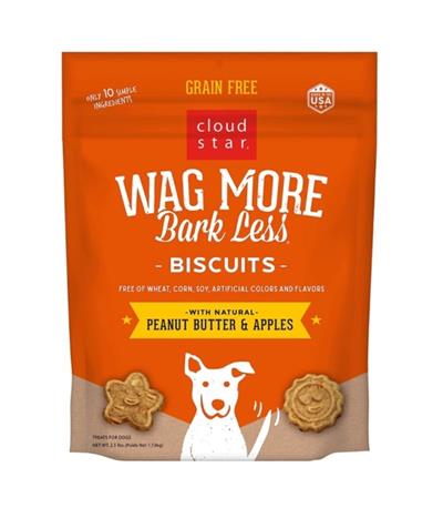 CLOUD STAR DOG WAG MORE BARK LESS GRAIN FREE CRUNCHY TREATS PEANUT BUTTER & APPLES 2.5LBS