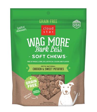 CLOUD STAR DOG WAG MORE BARK LESS GRAIN FREE CHEWY TREATS CHICKEN & SWEET POTATO 5oz