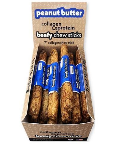 Frankly Dog 7" Peanut Butter Collagen Beefy Chew Sticks 24Ct Display Box