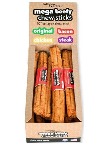 Frankly Dog 10" Collagen Bacon Mega Beefy Chew Sticks 12Ct Display Box