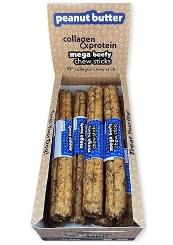 Frankly Dog 10" Peanut Butter Collagen Mega Beefy Chew Sticks 12Ct Display Box