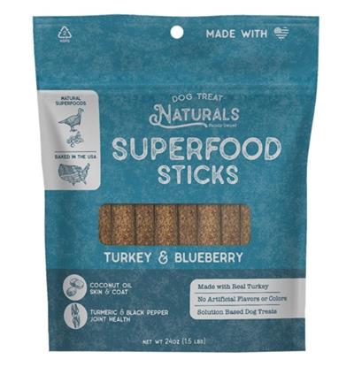 Dog Treat Naturals Superfood Sticks - Turkey & Blueberry, 24oz