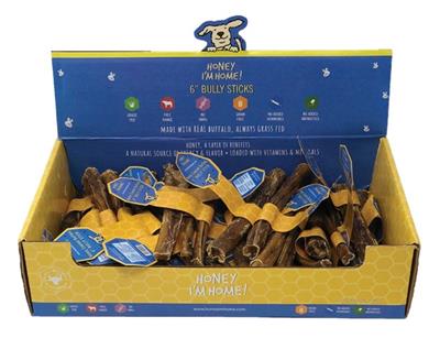 HONEY I'M HOME DOG NATURAL HONEY COATED BUFFALO BULLY STICKS BULK 6 INCHES - 50 COUNT