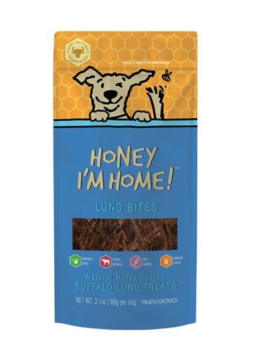 HONEY I'M HOME DOG NATURAL HONEY COATED BUFFALO LUNG BITES 3.1OZ