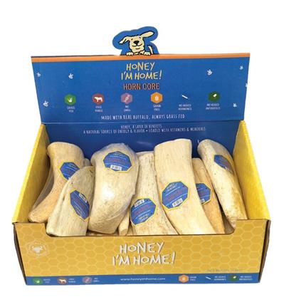 HONEY I'M HOME DOG NATURAL HONEY COATED BUFFALO HORN CORE BULK - 15 COUNT