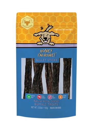 HONEY I'M HOME DOG NATURAL HONEY COATED BUFFALO GULLET STICKS 3.53oz