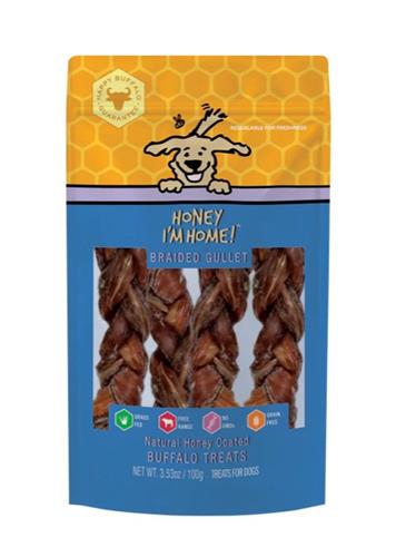 HONEY I'M HOME DOG NATURAL HONEY COATED BUFFALO BRAIDED GULLET 3.53oz