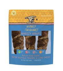 HONEY I'M HOME DOG NATURAL HONEY COATED BUFFALO TRACHEA WRAPPED IN LUNG 6 INCHES 3 PACK