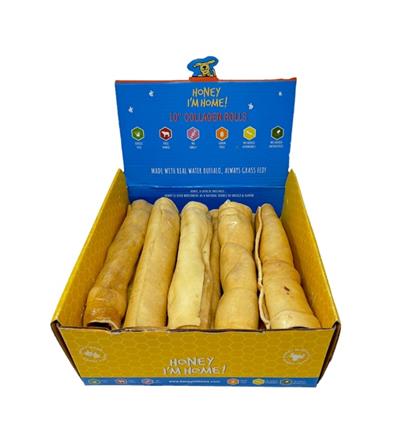 HONEY I'M HOME DOG NATURAL HONEY COATED BUFFALO COLLAGEN ROLLS 10 INCHES - 10 COUNT