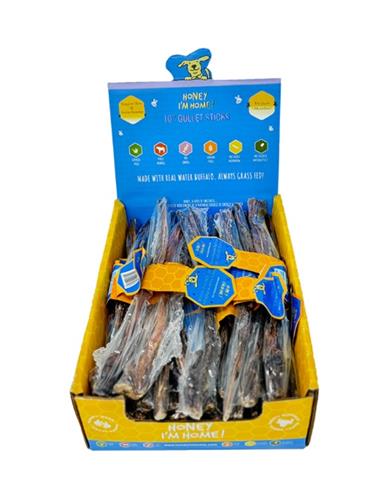 HONEY I'M HOME DOG NATURAL WATER BUFFALO 10" GULLET STICKS BULK - 35 COUNT
