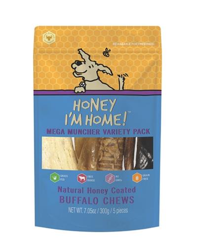 HONEY I'M HOME DOG NATURAL HONEY COATED BUFFALO MEGA MUNCHER VARIETY PACK
