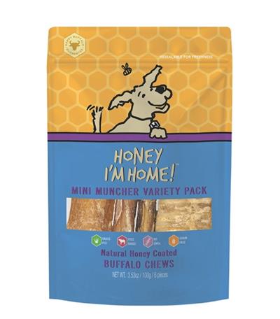 HONEY I'M HOME DOG NATURAL HONEY COATED BUFFALO MINI MUNCHER VARIETY PACK