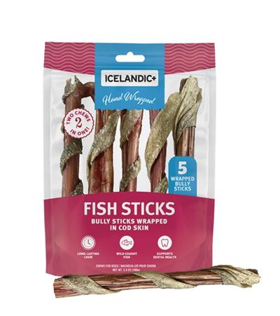 ICELANDIC DOG BULLY STICK WRAPPED WITH FISH SKIN 6 INCH - 5 PACK
