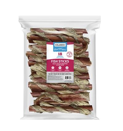 ICELANDIC DOG BULLY STICK WRAPPED WITH FISH SKIN 6 INCH BULK - 18 PACK