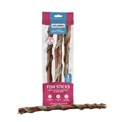 ICELANDIC DOG BULLY STICK WRAPPED WITH FISH SKIN 12 INCH - 3 PACK