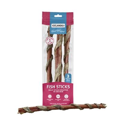 ICELANDIC DOG BULLY STICK WRAPPED WITH FISH SKIN 12 INCH - 3 PACK