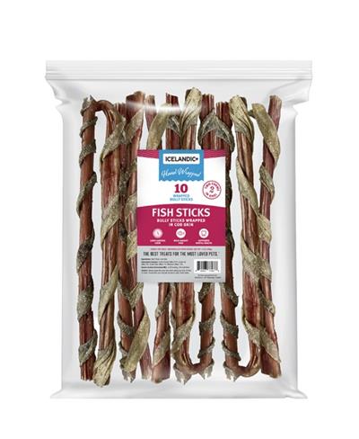 ICELANDIC DOG BULLY STICK WRAPPED WITH FISH SKIN 12" BULK - 10 PACK