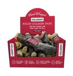 ICELANDIC DOG BEEF COLLAGEN STICK WITH FISH 8 INCH - 18 COUNT DISPLAY
