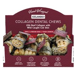 ICELANDIC DOG FISH WRAPPED BEEF COLLAGEN DENTAL CHEW 4 INCH - 12 COUNT DISPLAY
