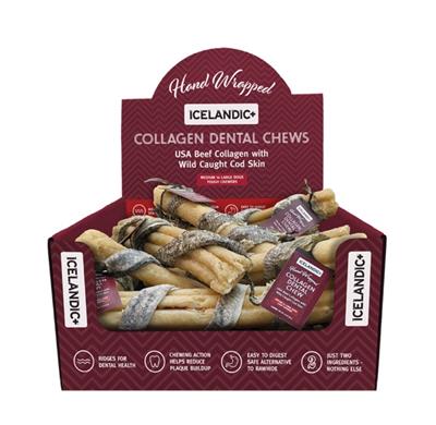 ICELANDIC DOG FISH WRAPPED BEEF COLLAGEN DENTAL CHEW 8 INCH - 18 COUNT DISPLAY