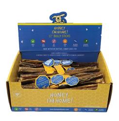 Honey I'm Home Dog Natural Honey Coated Buffalo Bully Stick Bulk 12 Inches - 50 Count