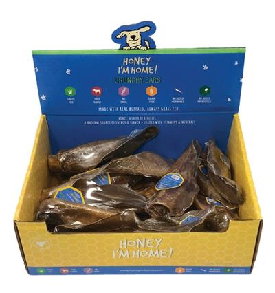 Honey I'm Home Dog Natural Honey Coated Buffalo Crunchy Ears Bulk - 15 Count