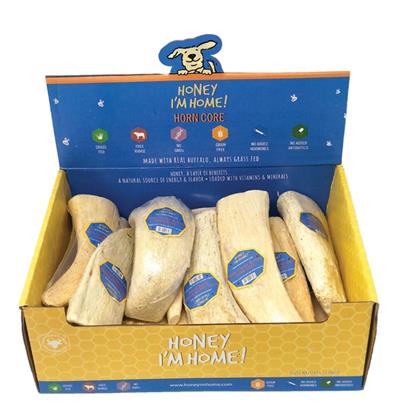 Honey I'm Home Dog Natural Honey Coated Buffalo Horn Core Bulk - 15 Count