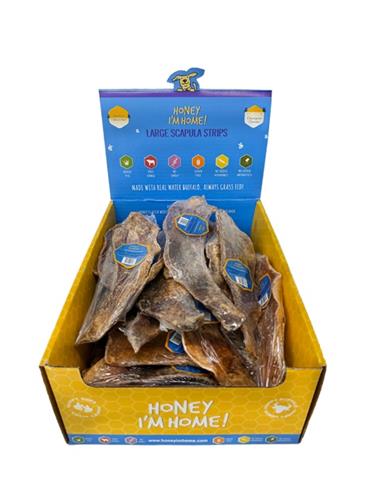 Honey I'm Home Dog Natural Water Buffalo Scapula Strips Large Bulk - 35 Count