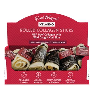 Icelandic Dog Beef Collagen Stick With Fish 4 Inch - 12 Count Display