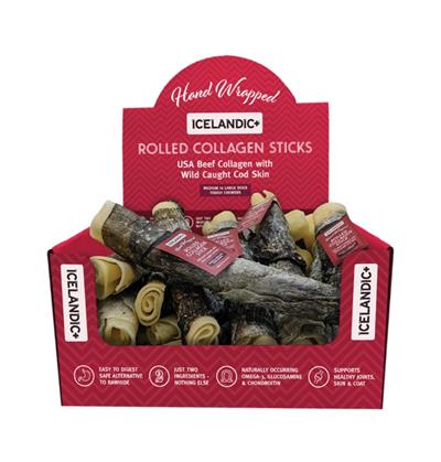 Icelandic Dog Beef Collagen Stick With Fish 8 Inch - 18 Count Display