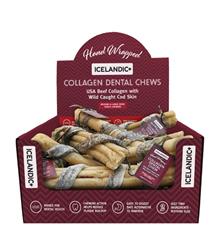 Icelandic Dog Fish Wrapped Beef Collagen Dental Chew 8 Inch - 18 Count Display