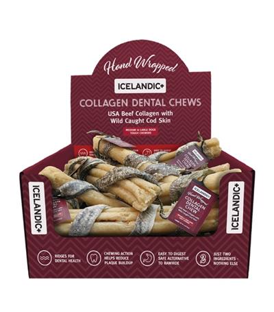 Icelandic Dog Fish Wrapped Beef Collagen Dental Chew 8 Inch - 18 Count Display