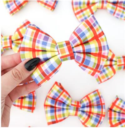 RED YELLOW PURPLE PLAID - DAPPER DEXTER DOG BOW TIE