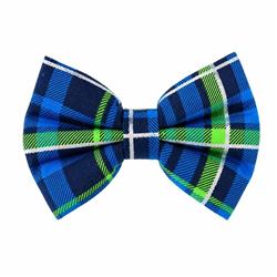 BLUE GREEN SILVER PLAID - DAPPER DEXTER DOG BOW TIE