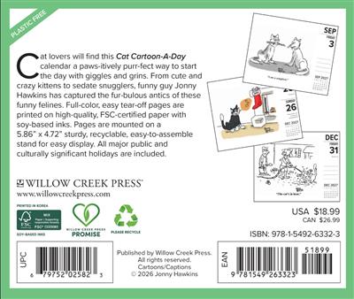 Cat Cartoon-A-Day by Jonny Hawkins 2027 5.4" x 6.2" Box Calendar