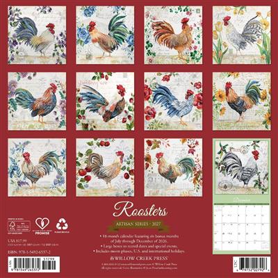 Roosters - Artisan Series  2027 12" x 12" Wall Calendar