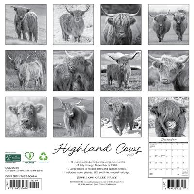Highland Cows  B&W 12" x 12" Wall Calendar