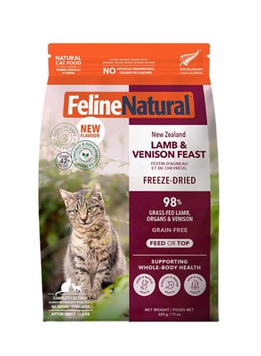 FELINE NATURAL CAT FREEZE-DRIED GRAIN FREE NEW ZEALAND LAMB & VENISON FEAST 11OZ
