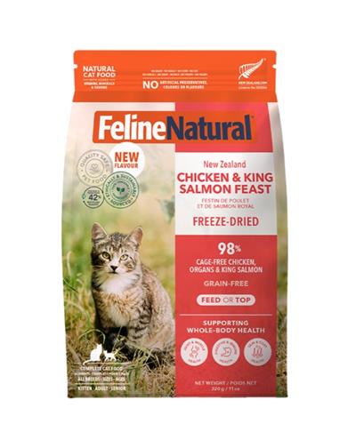 FELINE NATURAL CAT FREEZE-DRIED GRAIN FREE NEW ZEALAND CHICKEN & KING SALMON FEAST 11OZ