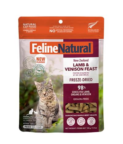 FELINE NATURAL CAT FREEZE-DRIED GRAIN FREE NEW ZEALAND LAMB & VENISON FEAST 3.5OZ