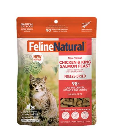 FELINE NATURAL CAT FREEZE-DRIED GRAIN FREE NEW ZEALAND CHICKEN & KING SALMON FEAST 3.5OZ