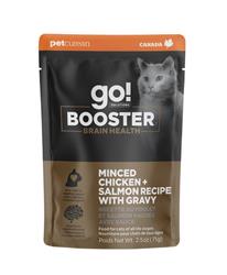 Petcurean - GO! CAT BOOSTER BRAIN HEALTH MINCED CHICKEN + SALMON WITH GRAVY 2.5OZ - 24 PACK