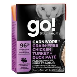 Petcurean - Go! Cat Carnivore Grain Free Pate Chicken, Turkey & Duck 6.4oz. (Case of 24)